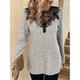 camicia da donna in pizzo camicetta maglia patchwork top elegante moda basic color block pizzo patchwork manica lunga top regolari scollo rotondo casual grigio primavera autunno
