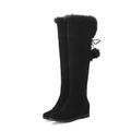 stivali invernali da donna grigi sopra il ginocchio con rifiniture in pelliccia sintetica e tacco a zeppa - calzature calde ed eleganti per il freddo