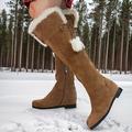 stivali invernali da donna grigi sopra il ginocchio con rifiniture in pelliccia sintetica e tacco a zeppa - calzature calde ed eleganti per il freddo