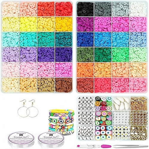 12000 pezzi di perline di argilla per la creazione di braccialetti, paodey 48 colori 3 scatole perline di argilla piatte perline heishi con kit di ciondoli e corde elastiche per la creazione di gioielli bracciali collane set regalo