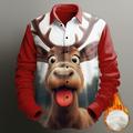 natale uomo natale animali stampati camicie casual abbigliamento quotidiano vacanza uscite autunnoamp;camicia invernale a maniche lunghe rosso scuro, rosso, blu reale s, m, l