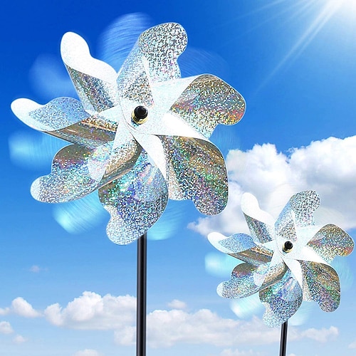 2 pezzi repellente per uccelli girandola per mulino a vento fai da te uccelli deterrente girandole d'argento per la decorazione del giardino esterno del giardino