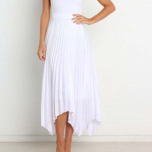 Per donna Gonna Svasato Gonna Lunga Elegante Moda Maxi Vita Alta Gonne Tinta unita Pieghettato Orlo asimmetrico Feste Streetwear Nero Bianco Vino Verde scuro Primavera Estate Raso