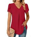 camicetta da donna elegante neonamp;manica petalo brillante manica corta scollo a V casual nero bianco rosso blu navy blu