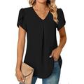 camicetta da donna elegante neonamp;manica petalo brillante manica corta scollo a V casual nero bianco rosso blu navy blu