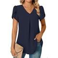 camicetta da donna elegante neonamp;manica petalo brillante manica corta scollo a V casual nero bianco rosso blu navy blu