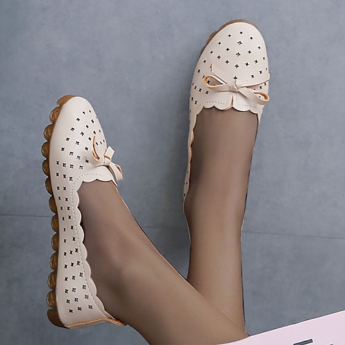 mocassini pieghevoli bianchi da donna - scarpe basse traspiranti traforate con fiocco, suola morbida, scarpe comode e casual per lavoro, viaggi e uso quotidiano