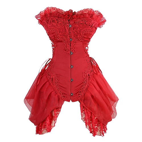 corsetto da donna top con pizzo bustier stile vintage gotico rosso nero scollatura a cuore allacciatura sulla schiena taglia regolabile abbigliamento da sera per festival