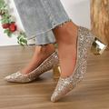 scarpe da sposa per la sposa damigella d'onore delle donne punta chiusa punta a punta argento oro scarpe décolleté con glitter paillettes tacco grosso tacco basso festa di nozze san valentino scarpe bling bling elegante classico