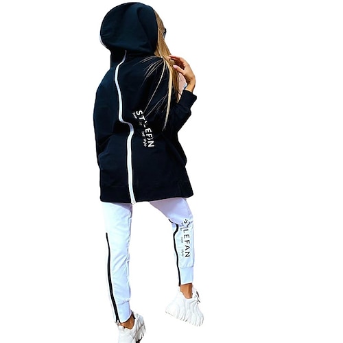 Per donna Tuta da Ginnastica Tuta da Allenamento Patchwork 2 Pezzi Lettera Set di Abbigliamento Completo Abbigliamento Primavera Nero Bianco nero Camminata Jogging Corsa Calore Termico Antivento