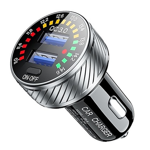 Caricabatteria da auto doppio USB qc 3.0 con display voltmetro, adattatore di alimentazione, presa accendisigari per telefono cellulare