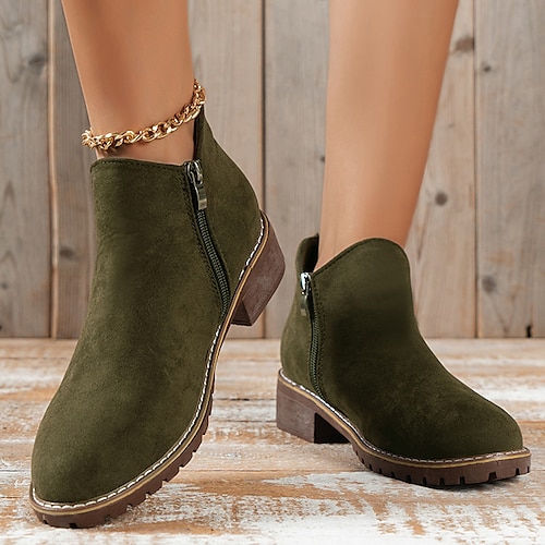 stivaletti da donna in finta pelle scamosciata verde – stivaletti bassi casual con cerniera laterale e suola antiscivolo per l'uso quotidiano in autunno e inverno