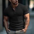 Per uomo Camicia Henley T-shirt con colletto in maglia a costine da uomo T-shirt in maglia a coste T-shirt Liscio Striscia di fossa Henley Strada Da mare Maniche corte Abbigliamento Di tendenza