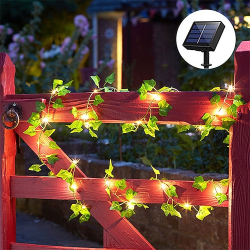 luci della stringa di vite solare luci di edera led rattan artificiale pianta verde led luce solare della stringa esterna impermeabile ha condotto le luci appese della stringa per il cortile