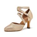 scarpe da ballo da donna con cinturino in cristallo bianco incrostato, suola in morbida pelle scamosciata e punta tonda, eleganti per balli da sala e latino-americani