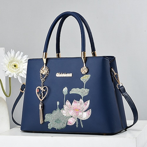 Per donna Borsetta Borsa a tracolla Borsa di Boston pelle sintetica Esterno Giornaliero Per eventi Ciondolo Cerniera Massima capacità Impermeabile Duraturo Tinta unica Ricamato Fiore decorativo Nero