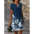 Vestito Mini da Donna Vestito A-Line Vestito Lunghezza Ginocchio Verde Blu Maniche Corte Stampa Floreale Primavera Estate Collo a V Base Casual Largo 2023 S M L XL XXL 3XL Stampa 3D