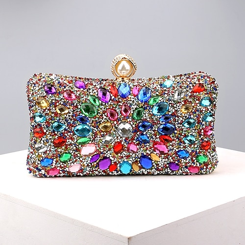 Per donna Clutch Borsa da sera Polsiera Borse a Mano Poliestere Feste Quotidiano Addio al nubilato Strass Perle Catena Grande Capacità Leggero Durevole Tinta unica Blocco di colori Argento Blu chiaro