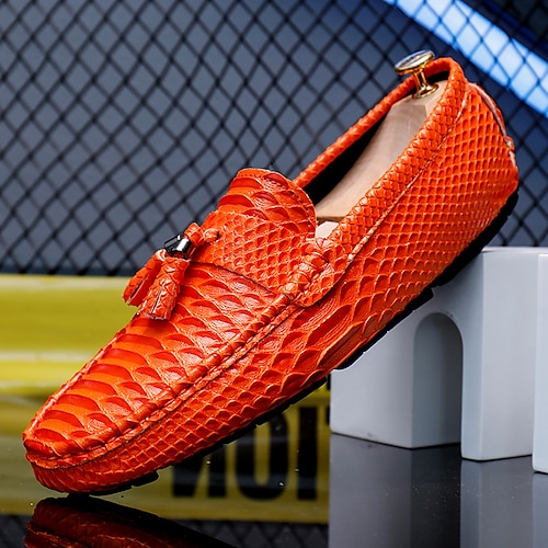 mocassini da uomo in finta pelle di serpente blu con nappe – eleganti scarpe eleganti slip-on per occasioni formali e casual