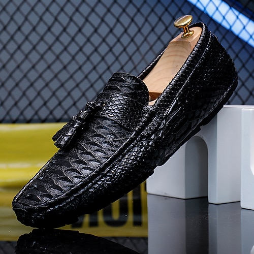 mocassini da uomo in finta pelle di serpente blu con nappe – eleganti scarpe eleganti slip-on per occasioni formali e casual