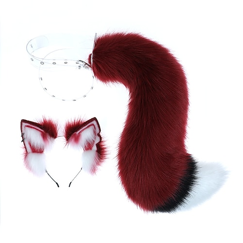 cerchietto per capelli volpe lupo peloso coda orecchie in pelliccia sintetica flessibile costumi per feste di carnevale cosplay fursuit set di accessori