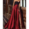 Abito di Natale A-Line Elegante Gonna da Sera Abito Vintage Abito Rosso Verde Abito Fidanzamento Treno Corto Senza Maniche Cuore Scollo Tasche Seta con Spacco Ricamo Abito per impressionare 2025