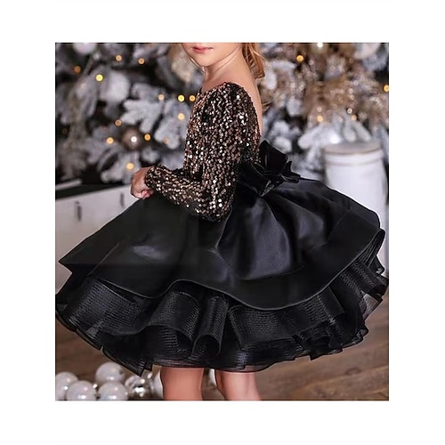 Abito da damigella d'onore bambina Da ragazza Vestito Abito per la prima comunione Prestazioni Matrimonio Feste Da principessa Dolce Increspato Retato A pois Manica lunga Girocollo Digitare un Tipo B