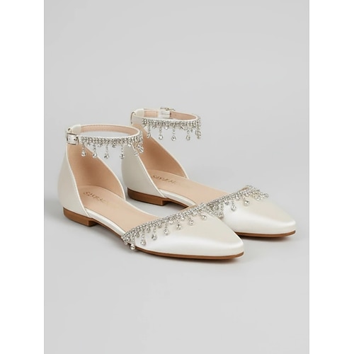 ballerine bianche da sposa da donna – eleganti scarpe da sposa con cinturini alla caviglia con strass per spose ed eventi formali