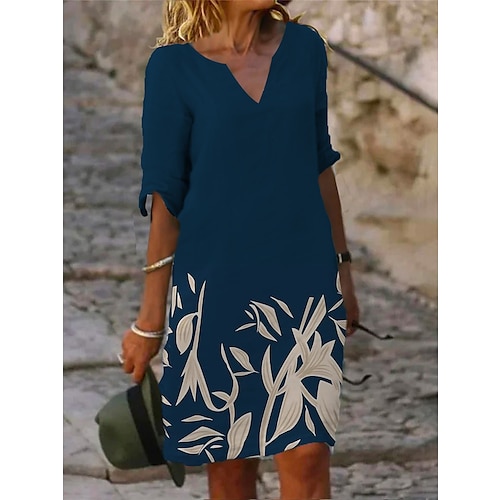 Abito Mini Donna Abito Petite Abito a Maglietta Abito a T Abito Shift Abito Estivo Abito Attivo Moda Streetwear all'Aperto Vacanza Lavoro Vestibilità Regolare Fantasia Floreale Maniche Parti Spaccato