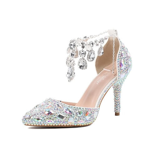 tacchi da sposa di lusso in cristallo – scarpe da sposa scintillanti con strass e nappa a catena per balli glamour e cerimonie di lusso