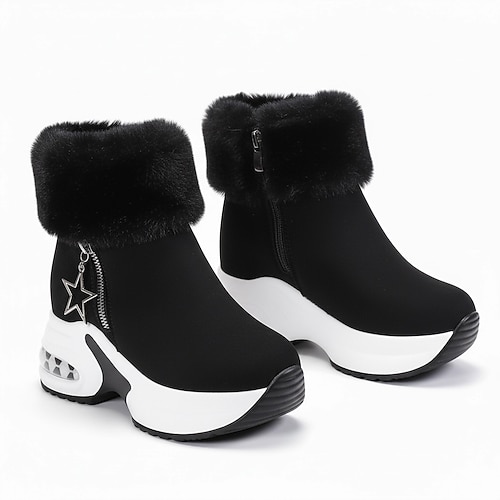 Per donna Stivaletti Taglie forti Stivali invernali Giornaliero Tinta unica In pile Stivaletti Stivaletti Cerniera Zeppa Punta tonda Comoda Finto camoscio Cerniera Nero Beige Grigio
