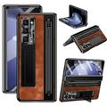 telefono Custodia Per Samsung Galaxy Piegatura a Z 7 Z Fold 6 Z Fold 5 Z Fold 4 Copertura Posteriore con Proteggi Schermo Protezione Completa Protezione Lente Fotocamera Retrò Armatura PC Pelle PU