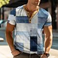 plaid faux modello patchwork casual da uomo 3d stampa t camicia tee henley camicia waffle t camicia sport all'aria aperta casual t camicia quotidiana luce blu blu cielo blu manica corta henley camicia