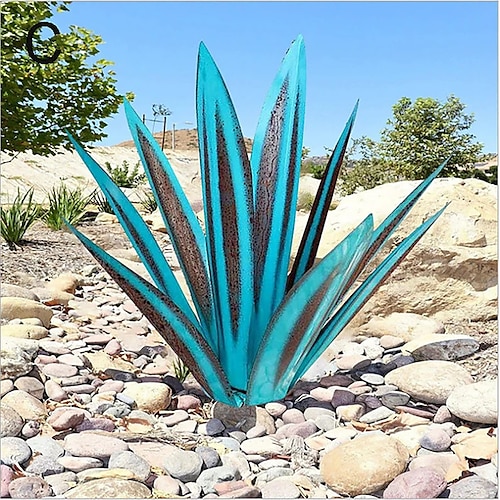Scultura rustica di tequila, pianta d'arte da giardino di agave in metallo fai da te, agave rustica in metallo dipinto a mano, statua di decorazione artistica da giardino, decorazioni per la casa per paletti da giardino, figurine da giardino, patio...