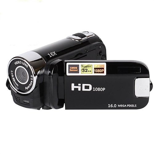 Registratore Video Portatile Full HD 1080P per Vlogging LCD da 2.7 Rotazione 270° 16MP Zoom Digitale 16X Camcorder per Selfie