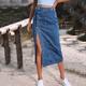 Per donna Gonna Gonna longuette in jeans Di tendenza Informale Medio Vita alta Gonne Tinta unita doppie punte Casual / quotidiano Fine settimana Nero Blu marino Blu scuro Estate Denim