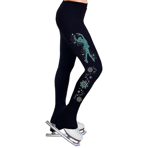 Pantaloni da pattinaggio artistico Per donna Da ragazza Pattinaggio sul ghiaccio Pantaloni Nero Elasticizzato Addestramento Competizione Vestiti da pattinaggio sul ghiaccio Tenere al caldo Cristalli