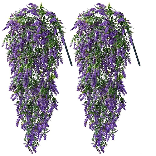4 mazzi di fiori di lavanda artificiale appesi, piante rampicanti sospese, foglie di edera finta per patio, casa, camera da letto, matrimonio, decorazioni da parete per interni ed esterni, decorazioni per la casa, decorazioni estetiche per la stanza.