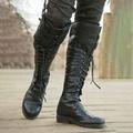 stivali alti fino al ginocchio con lacci neri da uomo con cinturini con fibbia – stivali da combattimento militari in stile vintage per abbigliamento casual e all'aperto
