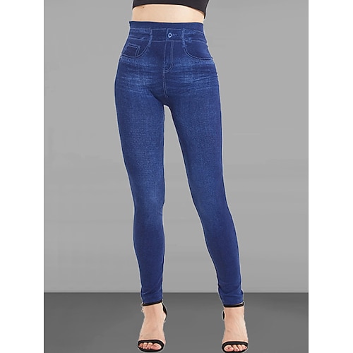 Per donna Jeans Pantaloni Jeggings Moda Streetwear Lunghezza intera Vita Alta Semplice Tasca Elastico in vita Traspirabilità All'aperto Confortevole Micro-elastico Vacanza Streetwear Quotidiano Nero
