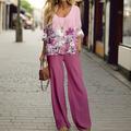 Completo da donna 2 Pezzi Moda Camicia Pantaloni Set Pantaloni a Gamba Larga Maniche Lunghe Collo Rotondo Stampa Floreale Casual Giornaliero Rosa Blu Verde Primavera Autunno Vestibilità Regolare