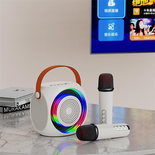 Macchina Karaoke Mini Portatile Altoparlante Karaoke Bluetooth con 2 Microfoni Wireless e Luci LED per Feste in Casa Regali di Compleanno
