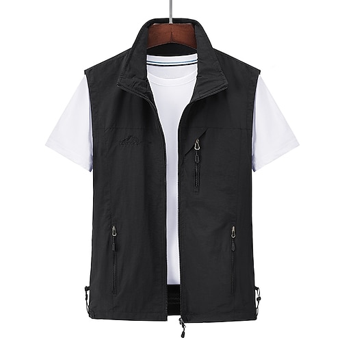 Per uomo Gilet da pesca Gilet / gilet da escursionismo Senza maniche Soprabiti Cerniera superiore Esterno Impermeabile Antivento Ultra leggero (UL) Traspirante Chinlon Nero Verde militare Grigio