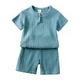 Leinen-Kleidung für Kleinkinder, Babys, Jungen und Mädchen, passende Outfits, solides Leinen, kurzärmeliges T-Shirt, Tops, Shorts, Hosen, Unisex, 2-teiliges Sommer-Outfits-Set für Zuhause, Alltag, Sommer, Frühling, 3–7 Jahre, Weiß, Blau, Braun