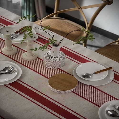 Tischdecke, Bettwäsche, Baumwolle, staubdicht, gestreift, für Tisch, Küche, Garten, Außenbereich, rechteckig