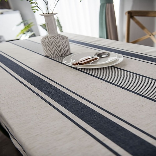 Tischdecke, Bettwäsche, Baumwolle, staubdicht, gestreift, für Tisch, Küche, Garten, Außenbereich, rechteckig Image