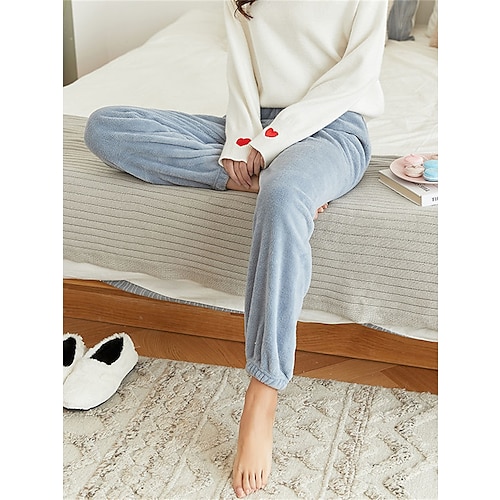 Loungewear-Hose für Damen, reine Farbe, warme Mode, schlicht, für zu Hause, für den Alltag, Ausgehen, Korallenvlies, Korallensamthose, Herbst-Winter-Home-Outfits Image
