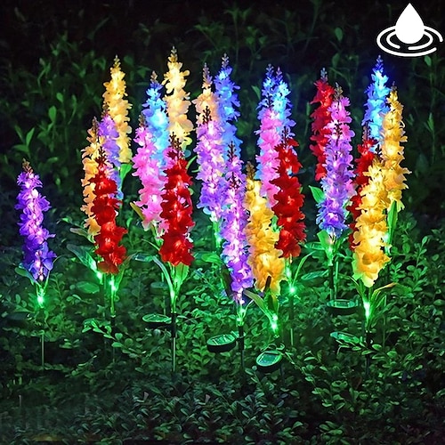 Solar-Blumenlichter im Freien wasserdichte violette Lichter Blumenpfahl wasserdichte Solar-Blumenlichter für Garten Korridor Hof Rasen Terrasse Weg Balkon Pool Hochzeit dekorativ Image