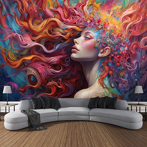 Graffiti-Frau, hängender Wandteppich, Wandkunst, großer Wandteppich, Wanddekoration, Fotografie, Hintergrund, Decke, Vorhang, Zuhause, Schlafzimmer, Wohnzimmer, Dekoration Image