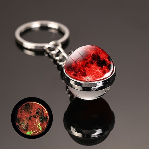 Mond-Schlüsselanhänger, Sonnensystem, Planet, Schlüsselanhänger, Galaxie, Nebel, Weltraum, Schlüsselanhänger, Erde, Sonne, Mars, Jupiter, Saturn, Bild, doppelseitiger Glaskugel-Schlüsselanhänger Image